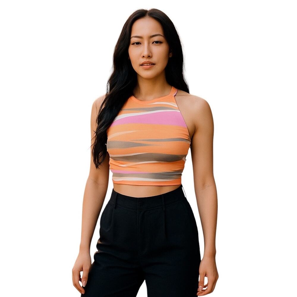 NWT prAna Marine Street Swim Top High Neck Striped Swimming Bikini Top Size L